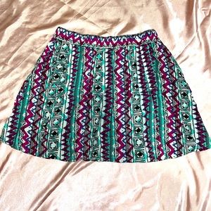 Forever 21 Teal and Pink Patterned Skirt with Buttons